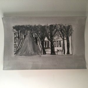 Small Original Artwork Watercolor Painting of Vintage Street View